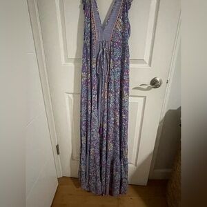 Purple Paisley Maxi Dress with Tie Waist